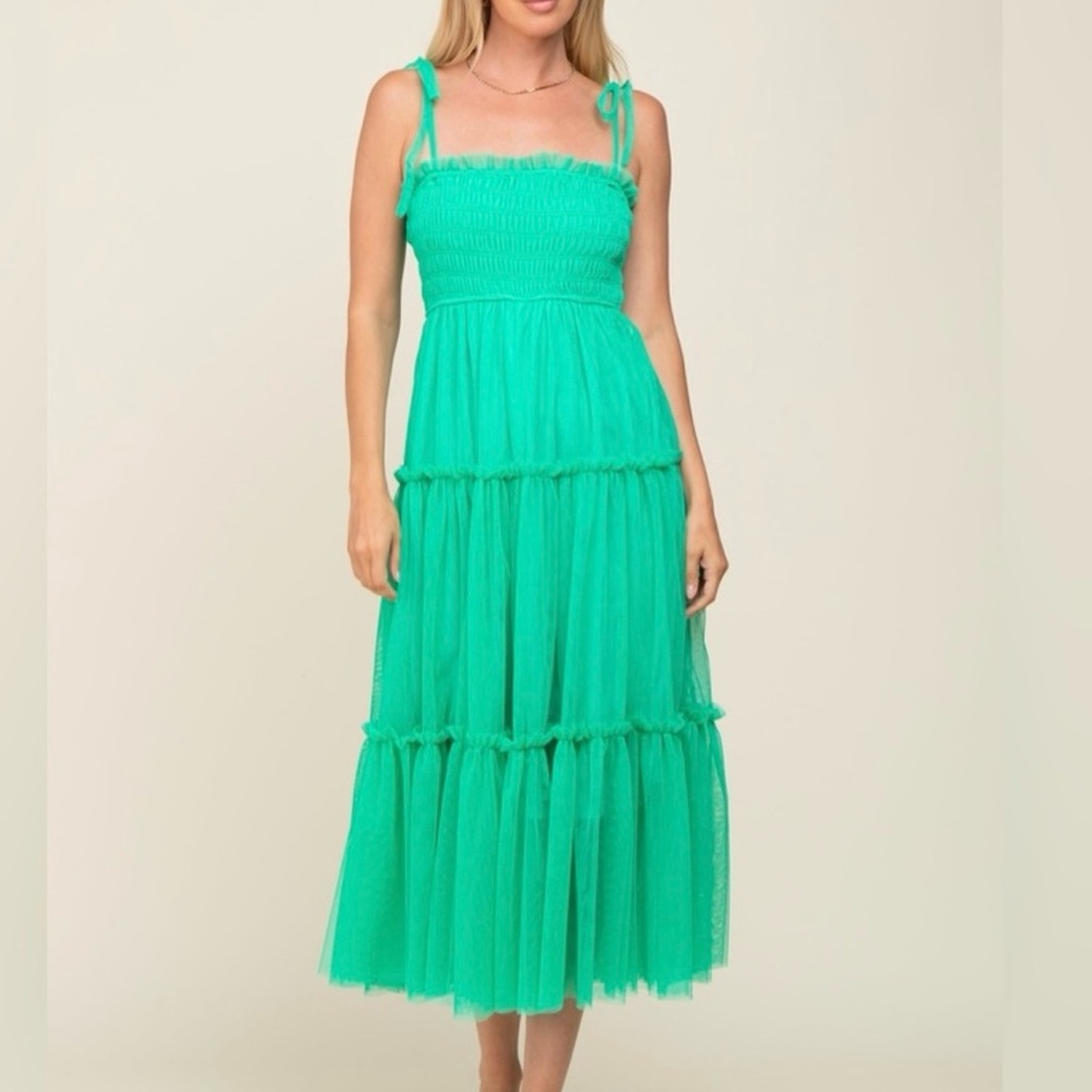 Red Dress Boutique Green Tulle Lined Midi Dress M NWT